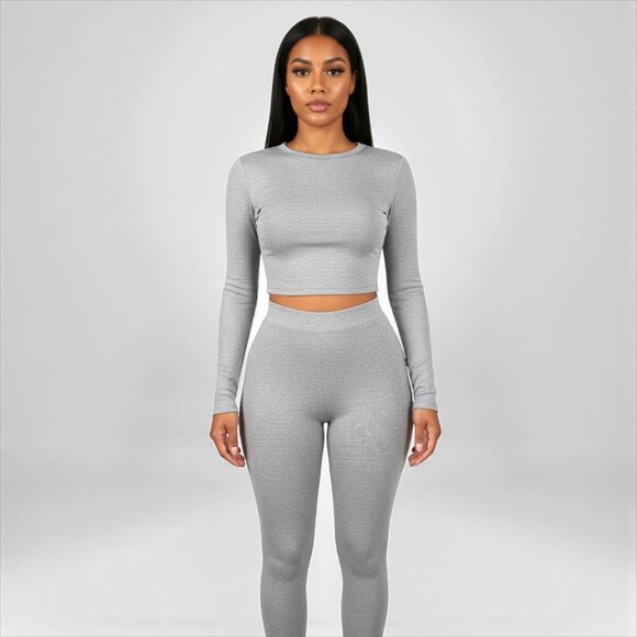 2 Piece Top and Long Pant Gray Set - Picture 2 of 7
